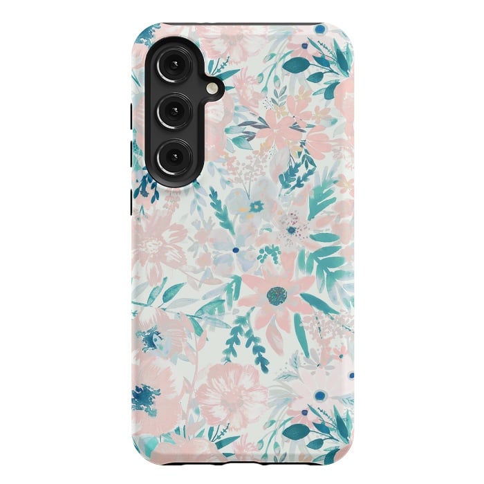 Galaxy S24 Plus StrongFit Watercolor wildflowers - petals and foliage pattern by Oana 