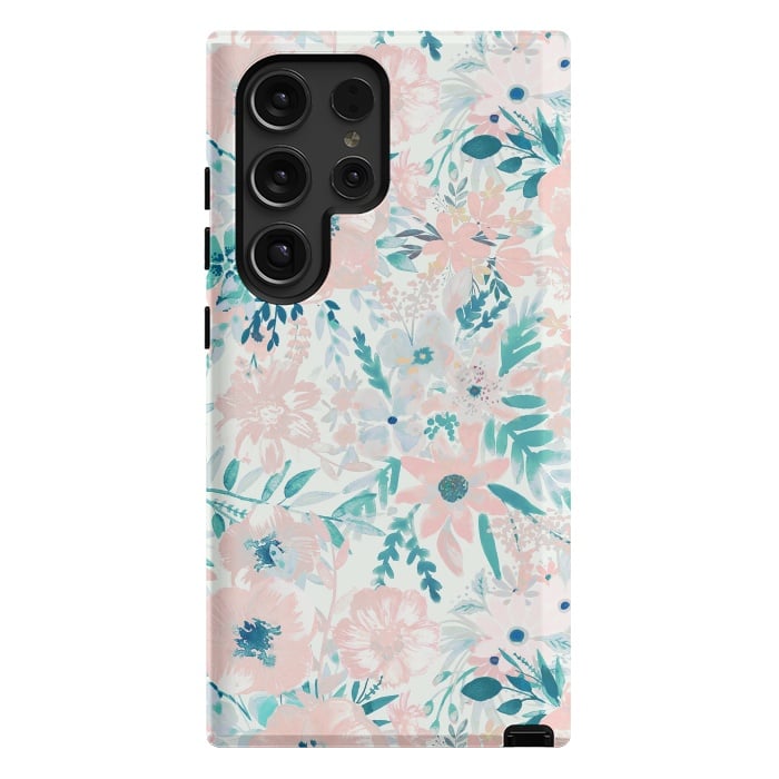 Galaxy S24 Ultra StrongFit Watercolor wildflowers - petals and foliage pattern by Oana 