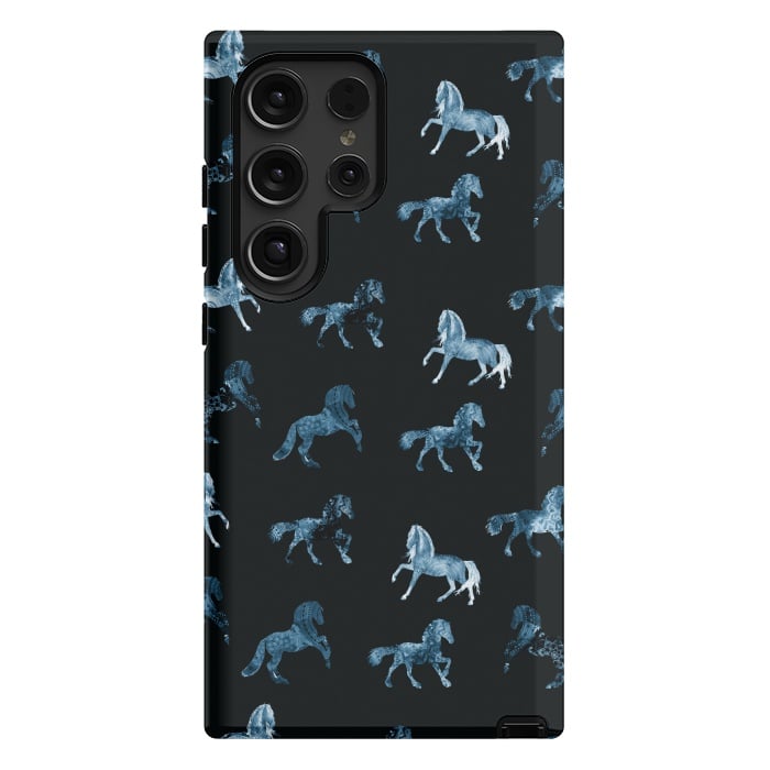 Galaxy S24 Ultra StrongFit Horse pattern - blue watercolor horses  by Oana 