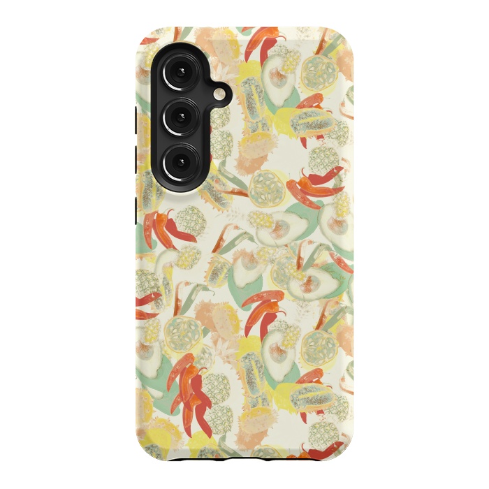 Galaxy S24 StrongFit Colorful exotic fruits and chili - tropical fruit pattern by Oana 