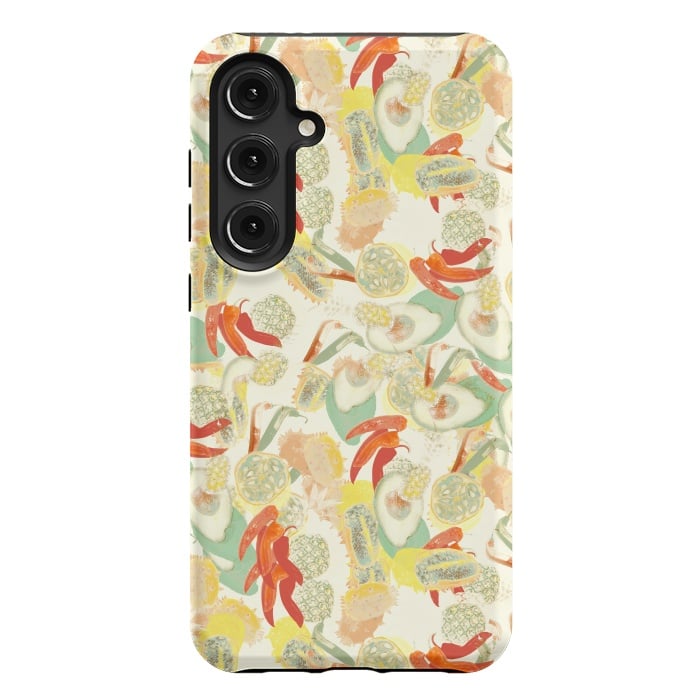 Galaxy S24 Plus StrongFit Colorful exotic fruits and chili - tropical fruit pattern by Oana 