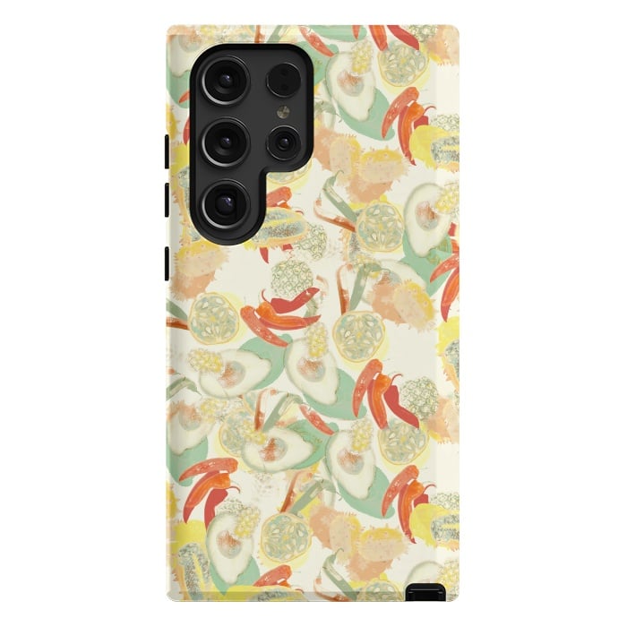 Galaxy S24 Ultra StrongFit Colorful exotic fruits and chili - tropical fruit pattern by Oana 