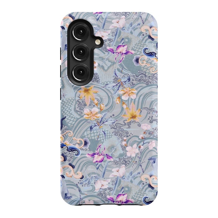 Galaxy S24 StrongFit Flowers and fish - Chinese decorative pattern by Oana 