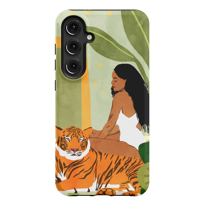 Galaxy S24 Plus StrongFit Just You & Me | Tiger Urban Jungle Friendship | Wild Cat Bohemian Black Woman with Pet by Uma Prabhakar Gokhale