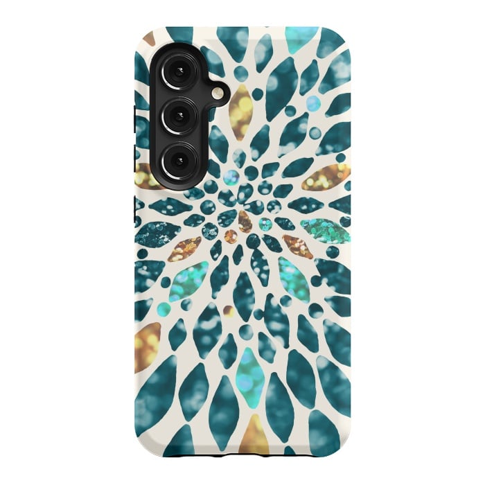 Galaxy S24 StrongFit Glitter Dahlia in Gold, Aqua and Ocean Green by Tangerine-Tane