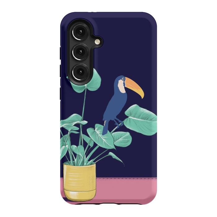 Galaxy S24 StrongFit Toucan and plant - colorful minimal illustration by Oana 