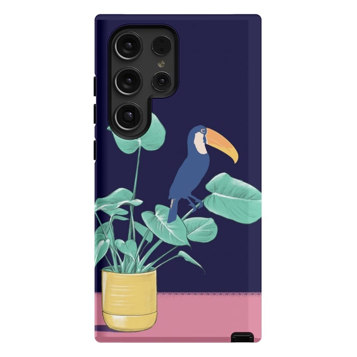 Galaxy S24 Ultra StrongFit Toucan and plant - colorful minimal illustration by Oana 