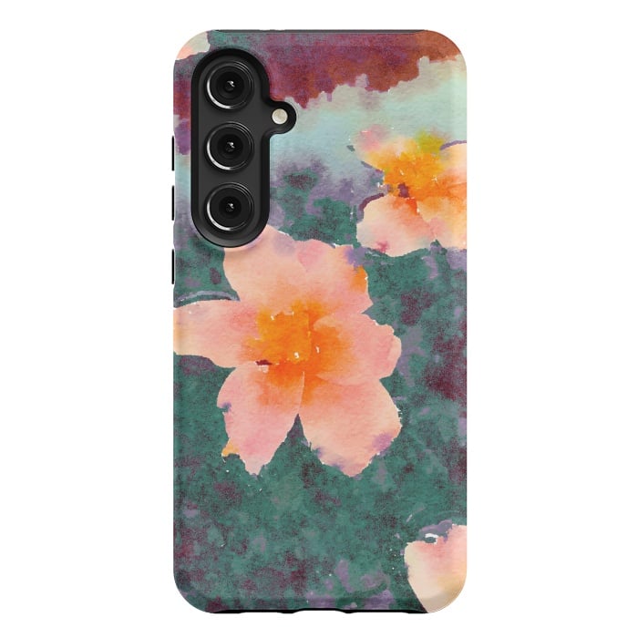 Galaxy S24 Plus StrongFit Floating In Love, Watercolor Lotus Pond Botanical Lake, Forest Jungle Floral Painting by Uma Prabhakar Gokhale