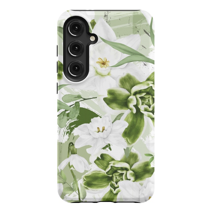 Galaxy S24 Plus StrongFit White Watercolor Flowers 1 by Bledi
