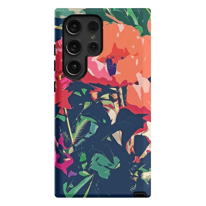 Galaxy S24 Ultra StrongFit Where Darkness Blooms, Dark Floral Botanical Painting, Eclectic Blush Plants Garden Nature Flowers by Uma Prabhakar Gokhale