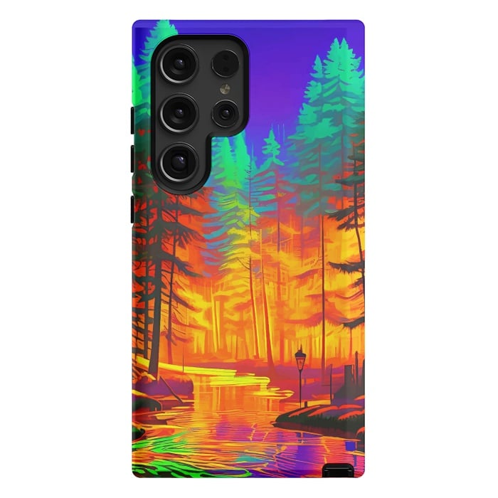 Galaxy S24 Ultra StrongFit The Neon Mirage, Forest Trees Nature, Eclectic Electric Pop Art, Colorful Bright Contemporary Modern by Uma Prabhakar Gokhale