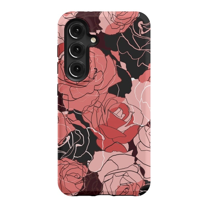 Galaxy S24 StrongFit Red black roses - line art rose flowers pattern by Oana 