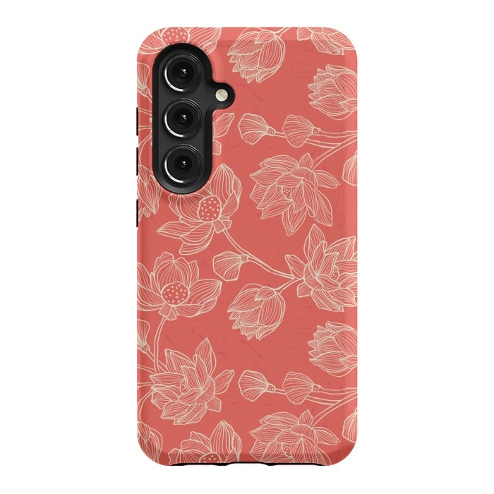 Galaxy S24 StrongFit Coral Floral Linework by Tiny Thistle Studio