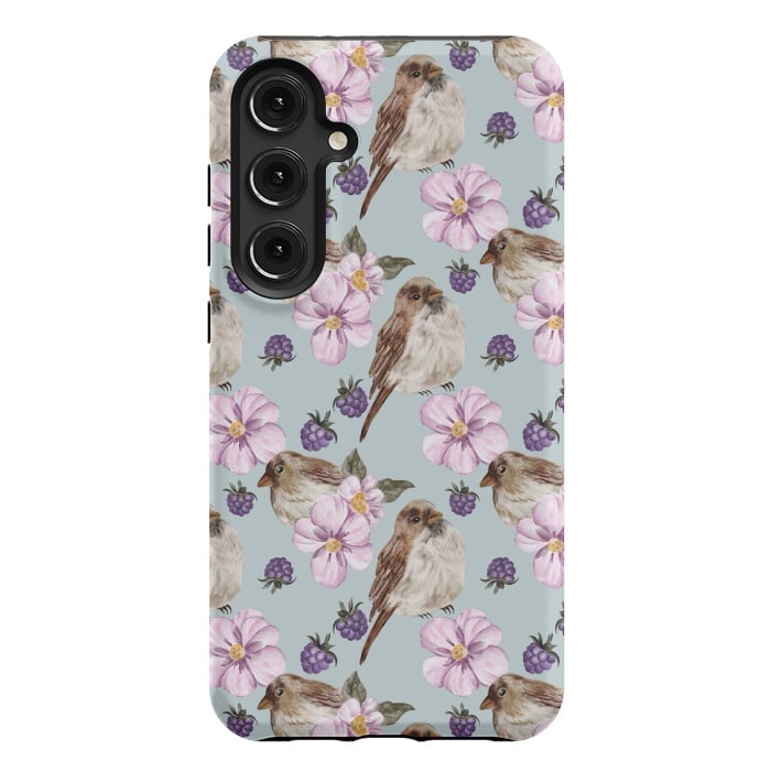 Galaxy S24 Plus StrongFit Birds, light teal by Flowery Stories