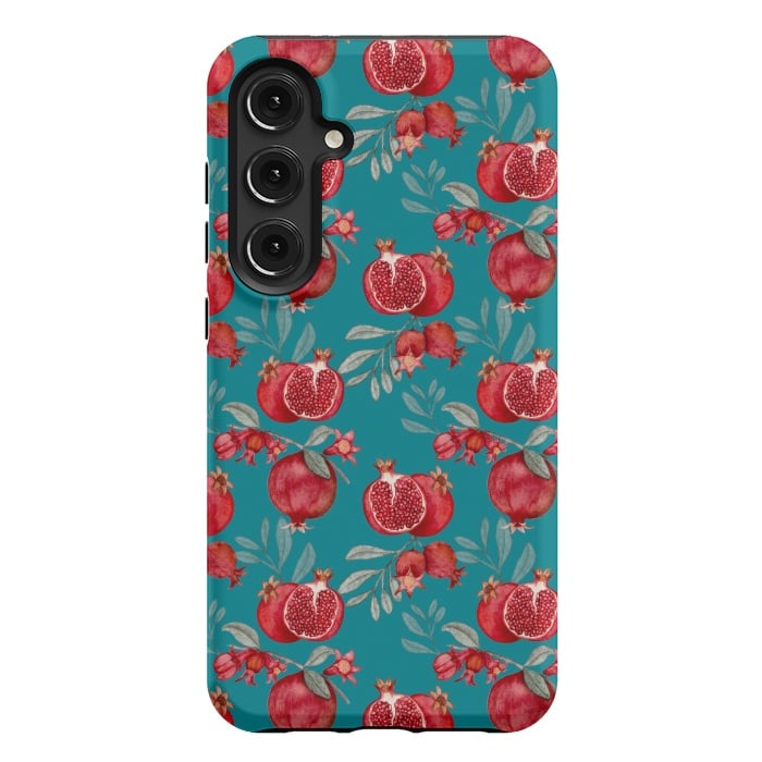 Galaxy S24 Plus StrongFit Red fruits, dark teal by Flowery Stories