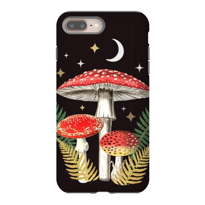 iPhone 7 plus StrongFit Red mushrooms, stars and Moon - whimsical cottagecore forest illustration by Oana 
