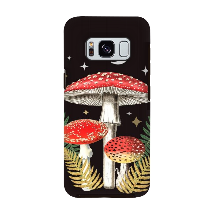 Galaxy S8 StrongFit Red mushrooms, stars and Moon - whimsical cottagecore forest illustration by Oana 