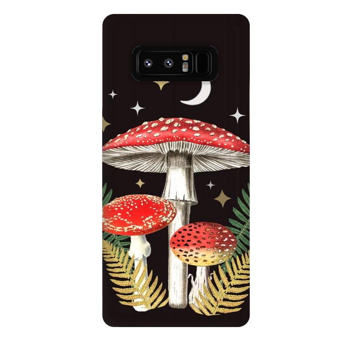 Galaxy Note 8 StrongFit Red mushrooms, stars and Moon - whimsical cottagecore forest illustration by Oana 