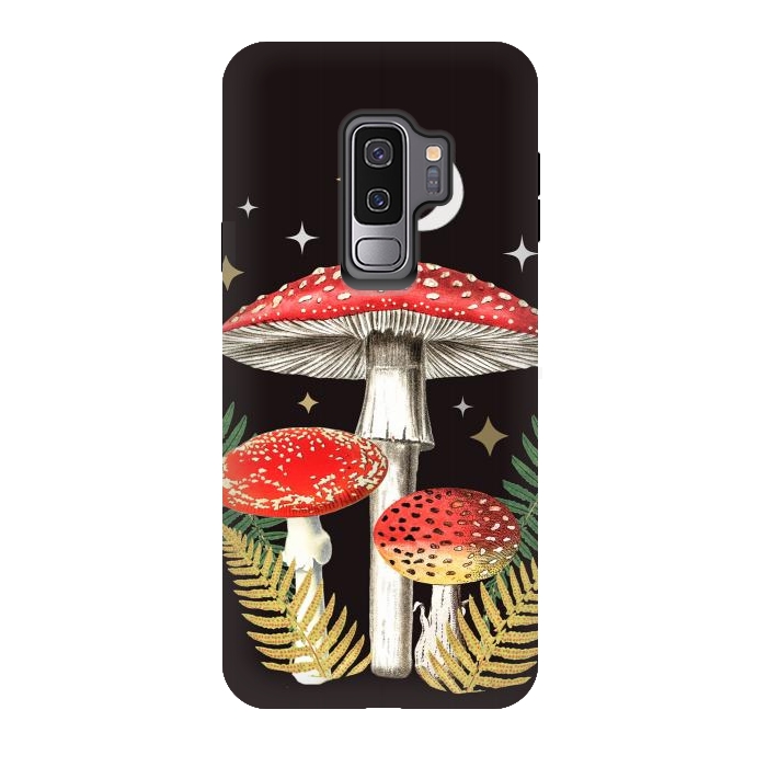 Galaxy S9 plus StrongFit Red mushrooms, stars and Moon - whimsical cottagecore forest illustration by Oana 