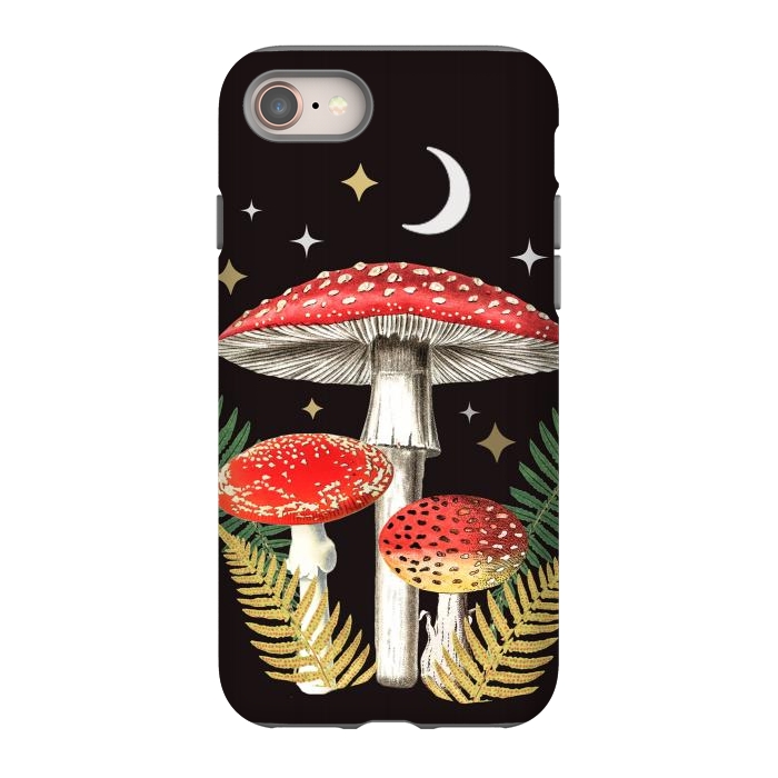 iPhone 8 StrongFit Red mushrooms, stars and Moon - whimsical cottagecore forest illustration by Oana 