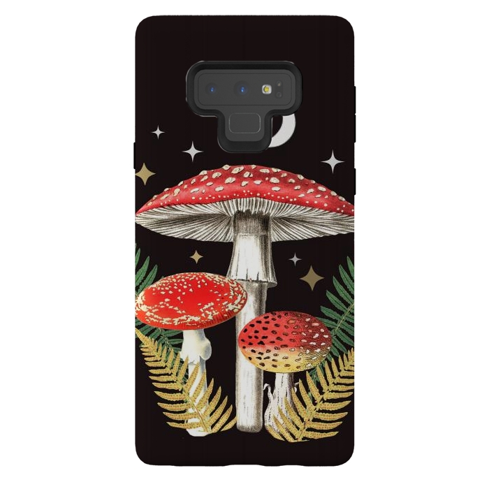 Galaxy Note 9 StrongFit Red mushrooms, stars and Moon - whimsical cottagecore forest illustration by Oana 