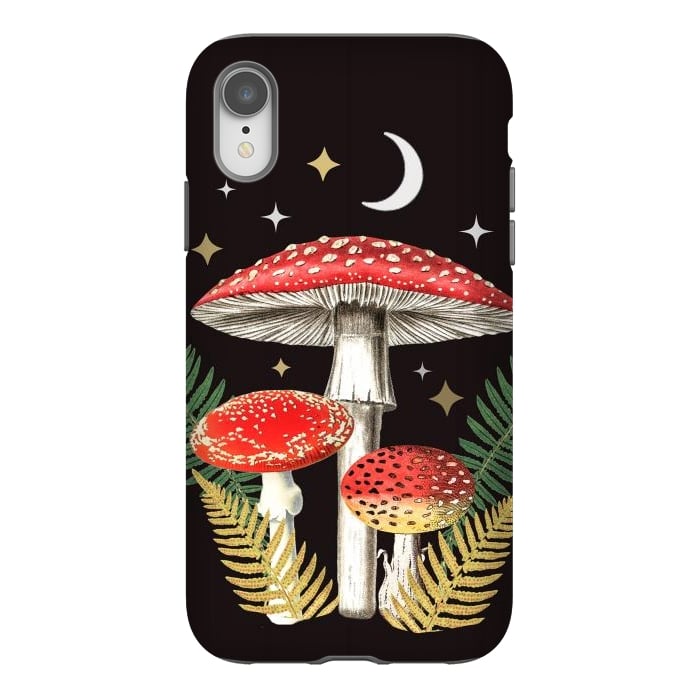 iPhone Xr StrongFit Red mushrooms, stars and Moon - whimsical cottagecore forest illustration by Oana 