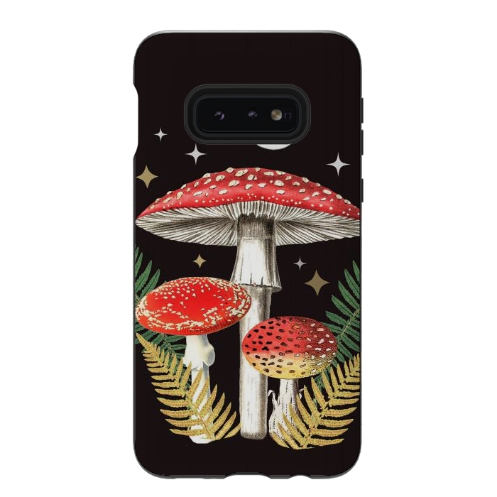 Galaxy S10e StrongFit Red mushrooms, stars and Moon - whimsical cottagecore forest illustration by Oana 