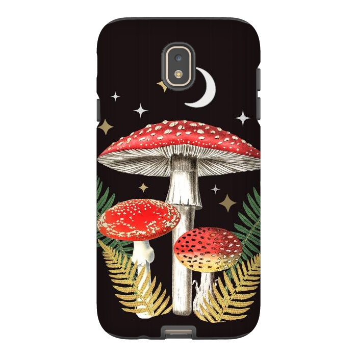 Galaxy J7 StrongFit Red mushrooms, stars and Moon - whimsical cottagecore forest illustration by Oana 