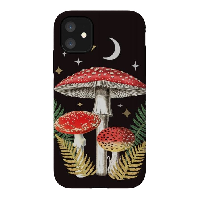 iPhone 11 StrongFit Red mushrooms, stars and Moon - whimsical cottagecore forest illustration by Oana 