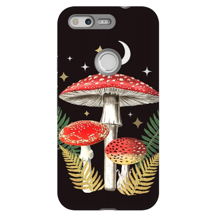 Pixel StrongFit Red mushrooms, stars and Moon - whimsical cottagecore forest illustration by Oana 