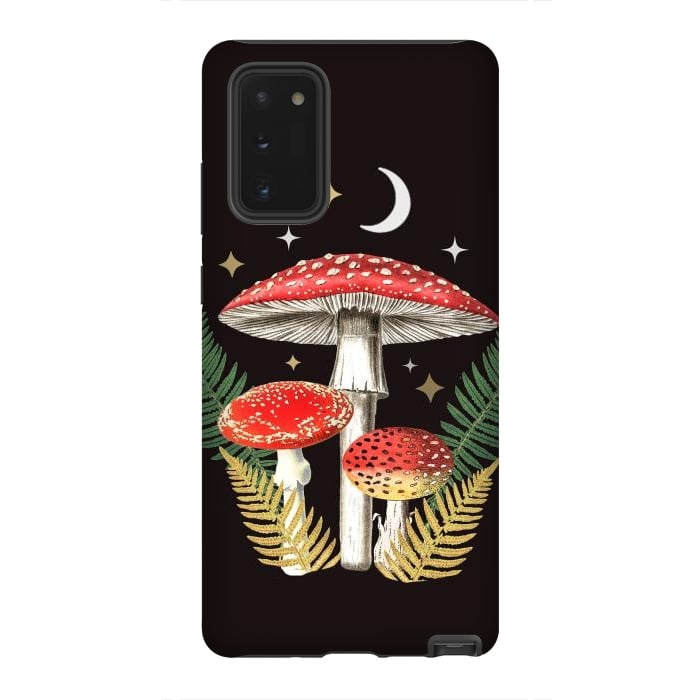 Galaxy Note 20 StrongFit Red mushrooms, stars and Moon - whimsical cottagecore forest illustration by Oana 