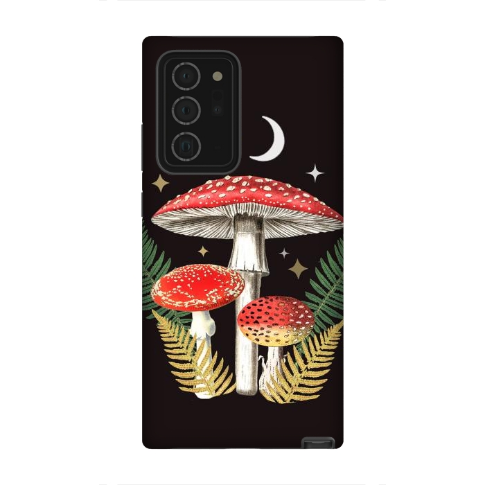 Galaxy Note 20 Ultra StrongFit Red mushrooms, stars and Moon - whimsical cottagecore forest illustration by Oana 