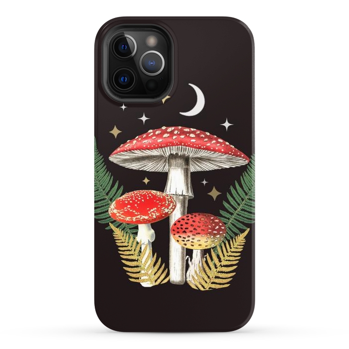 iPhone 12 Pro Max StrongFit Red mushrooms, stars and Moon - whimsical cottagecore forest illustration by Oana 