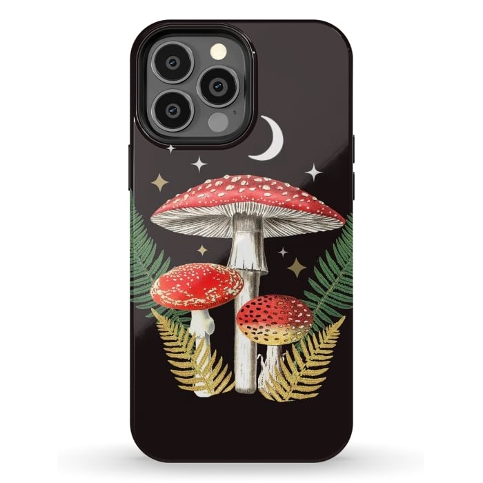 iPhone 13 Pro Max StrongFit Red mushrooms, stars and Moon - whimsical cottagecore forest illustration by Oana 