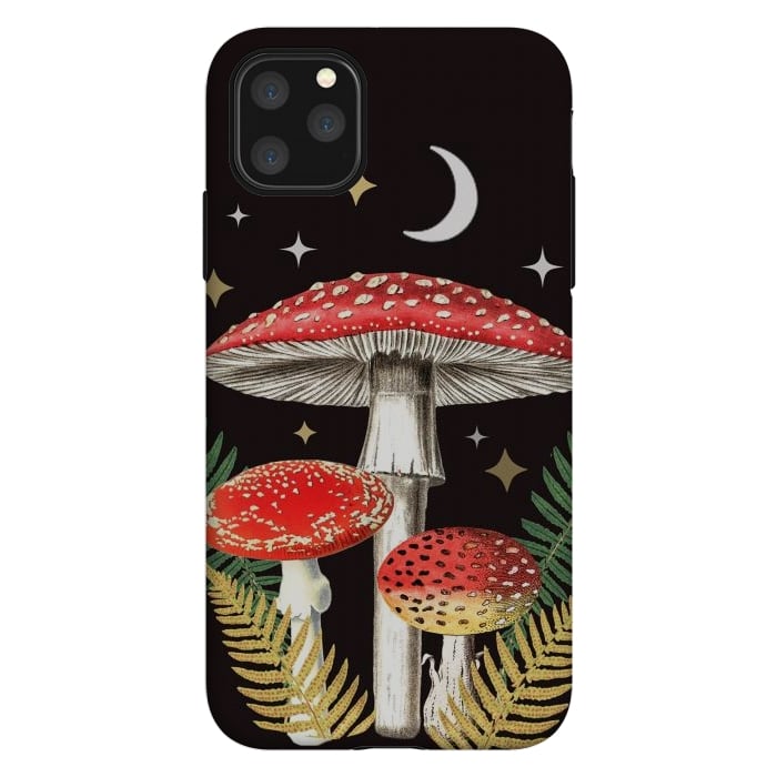 iPhone 11 Pro Max StrongFit Red mushrooms, stars and Moon - whimsical cottagecore forest illustration by Oana 