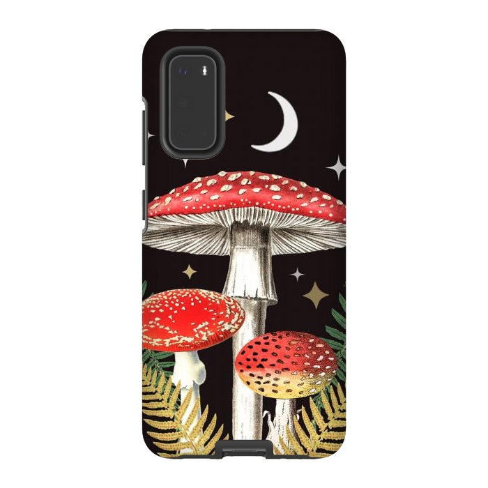 Galaxy S20 StrongFit Red mushrooms, stars and Moon - whimsical cottagecore forest illustration by Oana 