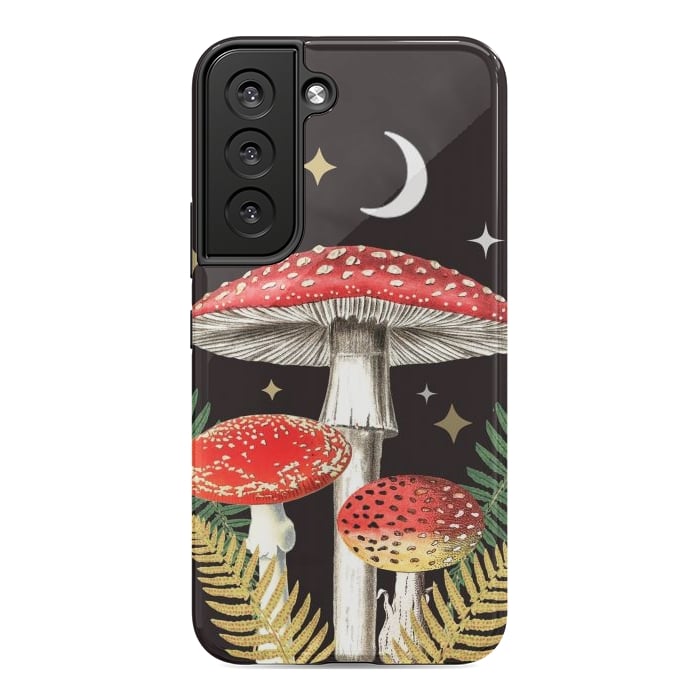 Galaxy S22 StrongFit Red mushrooms, stars and Moon - whimsical cottagecore forest illustration by Oana 