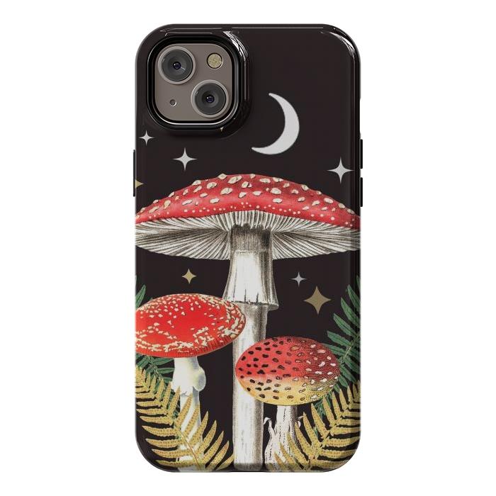 iPhone 14 Plus StrongFit Red mushrooms, stars and Moon - whimsical cottagecore forest illustration by Oana 