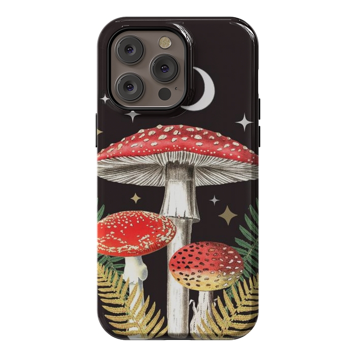 iPhone 14 Pro max StrongFit Red mushrooms, stars and Moon - whimsical cottagecore forest illustration by Oana 