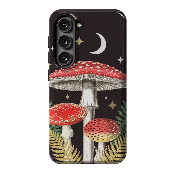 Galaxy S23 StrongFit Red mushrooms, stars and Moon - whimsical cottagecore forest illustration by Oana 