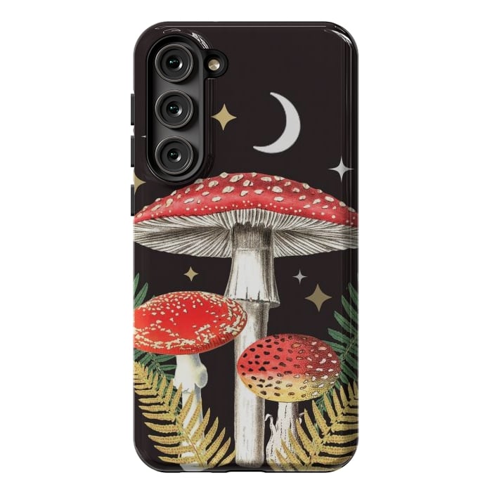 Galaxy S23 Plus StrongFit Red mushrooms, stars and Moon - whimsical cottagecore forest illustration by Oana 