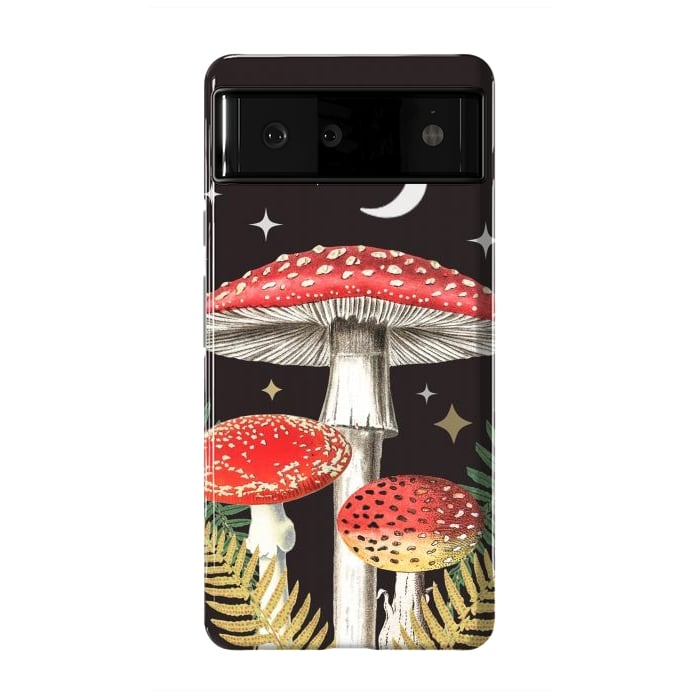 Pixel 6 StrongFit Red mushrooms, stars and Moon - whimsical cottagecore forest illustration by Oana 