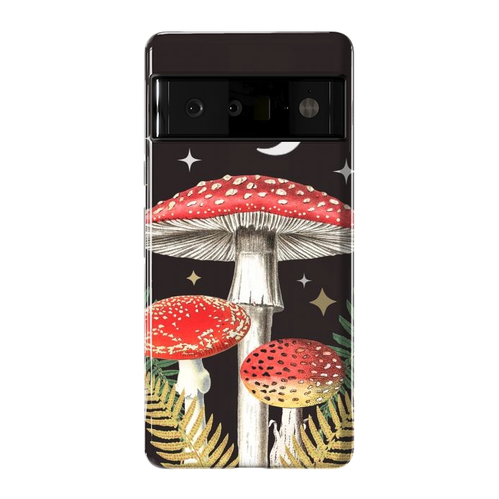 Pixel 6 Pro StrongFit Red mushrooms, stars and Moon - whimsical cottagecore forest illustration by Oana 