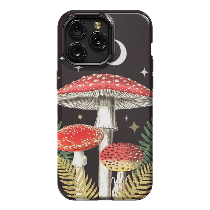 iPhone 15 Pro Max StrongFit Red mushrooms, stars and Moon - whimsical cottagecore forest illustration by Oana 