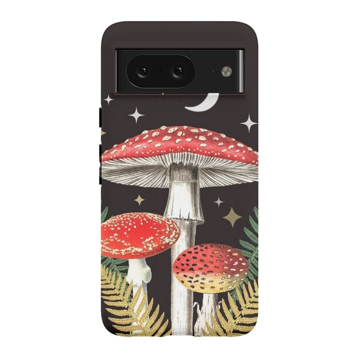Pixel 8 StrongFit Red mushrooms, stars and Moon - whimsical cottagecore forest illustration by Oana 