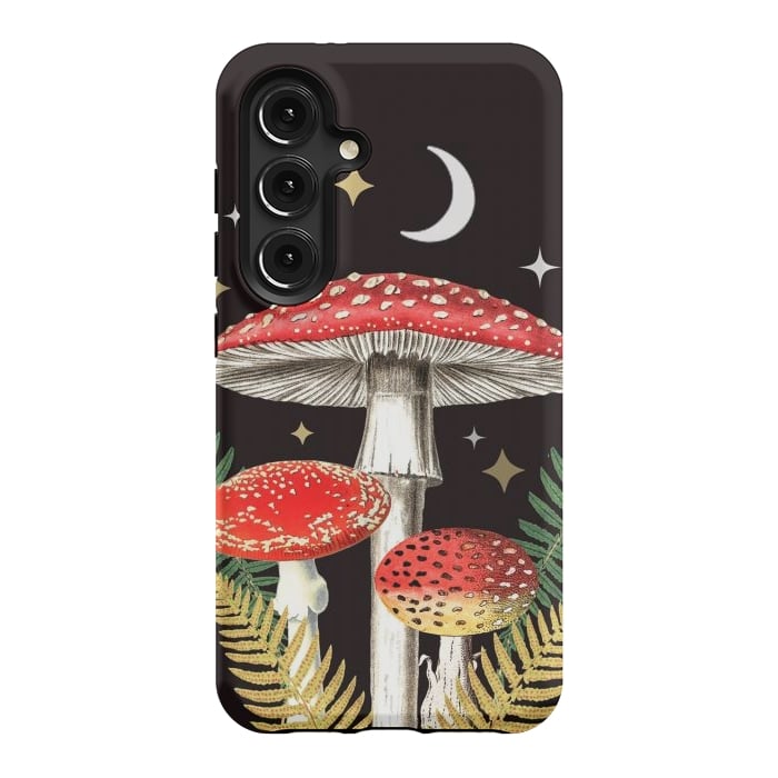 Galaxy S24 StrongFit Red mushrooms, stars and Moon - whimsical cottagecore forest illustration by Oana 