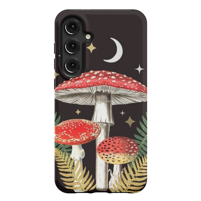 Galaxy S24 Plus StrongFit Red mushrooms, stars and Moon - whimsical cottagecore forest illustration by Oana 