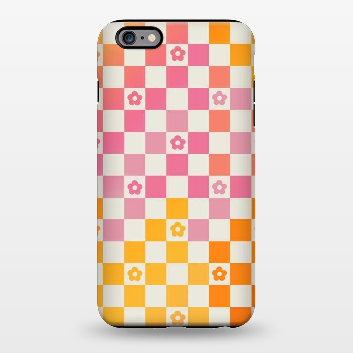 iPhone 6/6s plus StrongFit Retro checks and daisy flowers - 70s gradient checkered pattern by Oana 