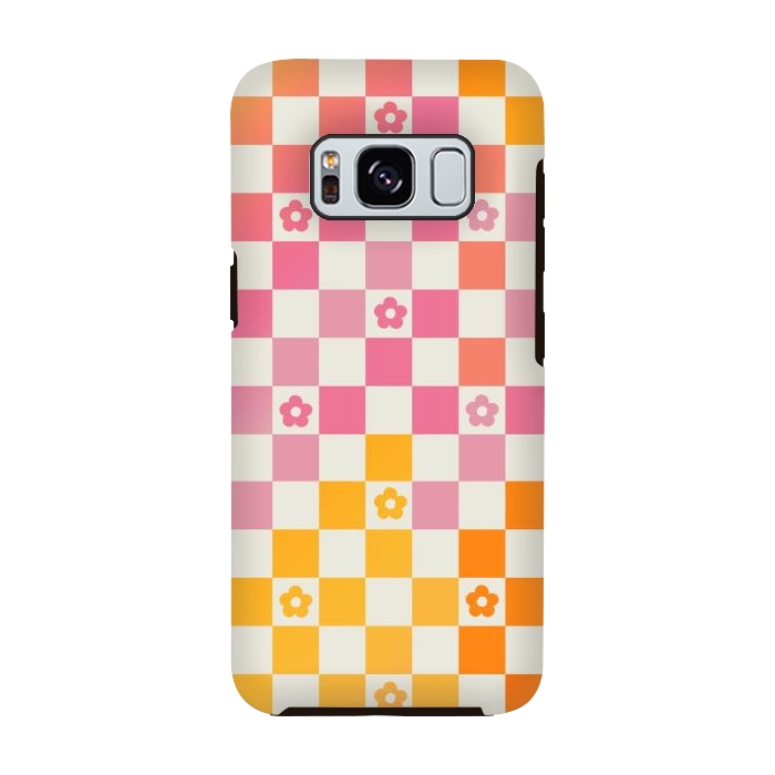 Galaxy S8 StrongFit Retro checks and daisy flowers - 70s gradient checkered pattern by Oana 