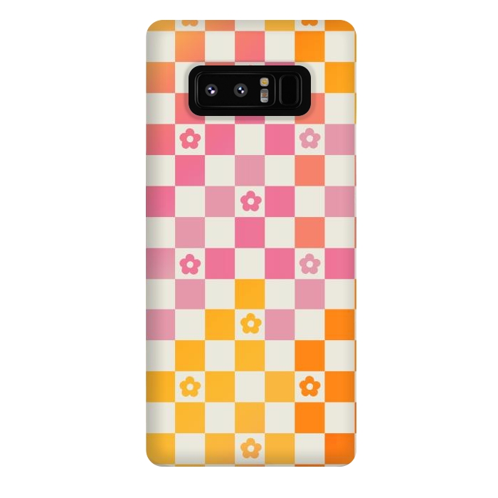 Galaxy Note 8 StrongFit Retro checks and daisy flowers - 70s gradient checkered pattern by Oana 